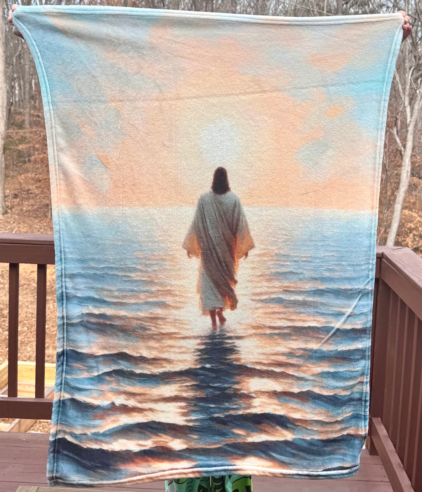 Child size 39in x 27in Jesus walking on water fluffy blanket (HBK exclusive)