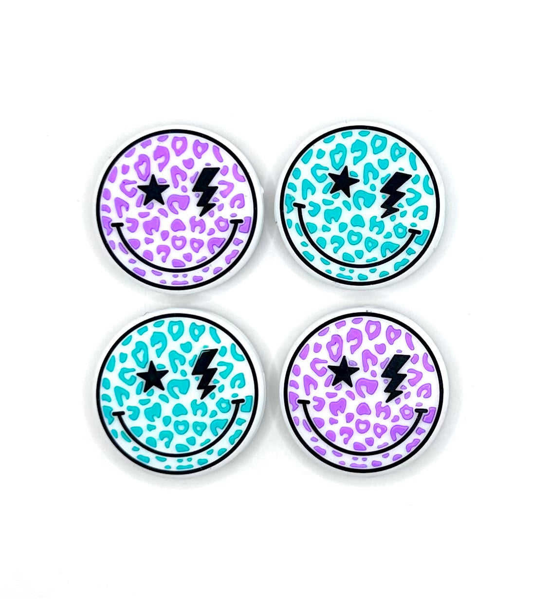 Leopard print smiley face silicone focal bead