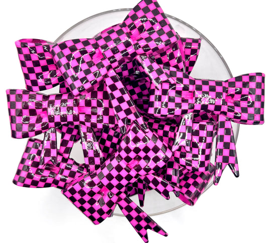 Opal hot pink checkered big bow silicone focal bead