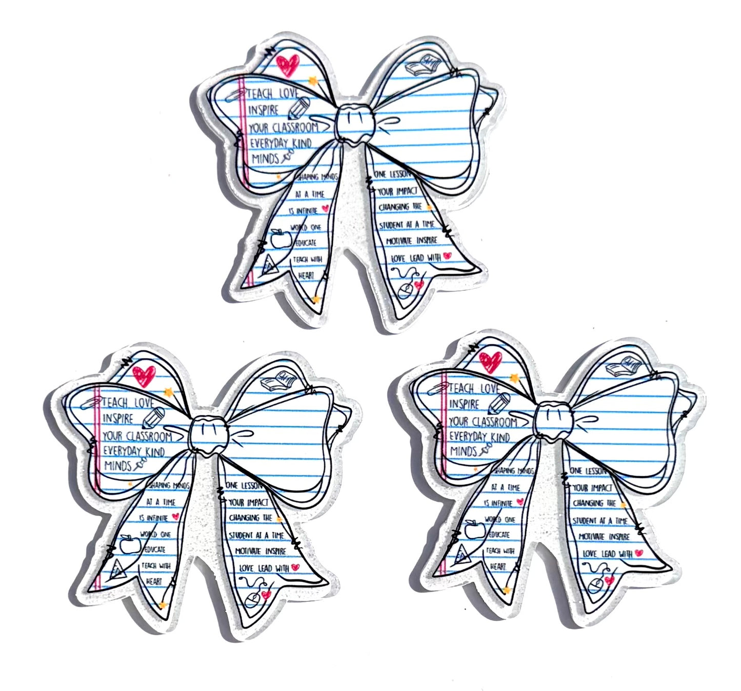 Teacher paper bow acrylic flat back