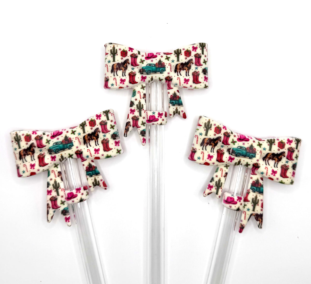 Rodeo Christmas big bow silicone straw topper