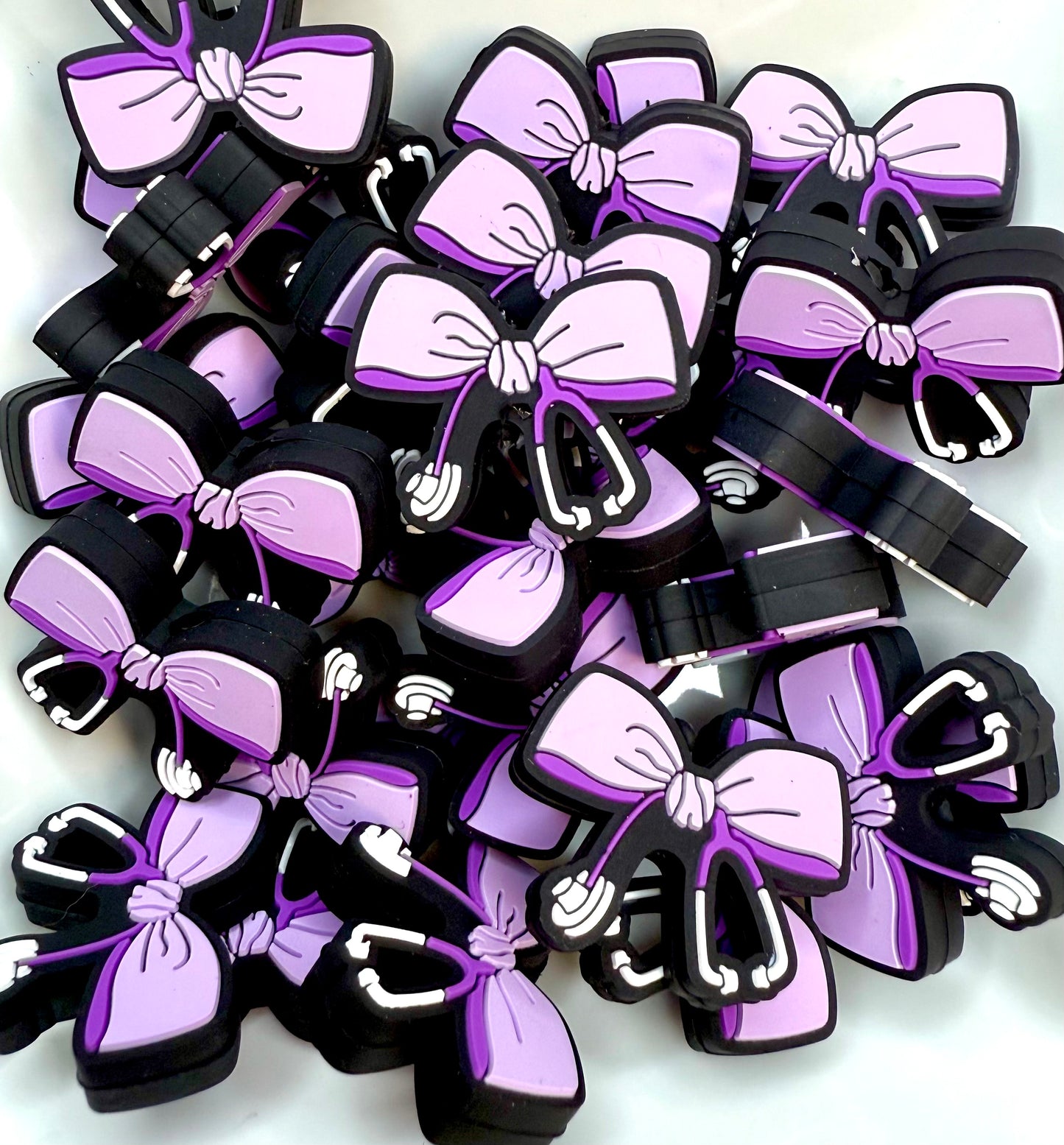 Purple stethoscope nurse bow (HBK exclusive & collab) silicone focal bead