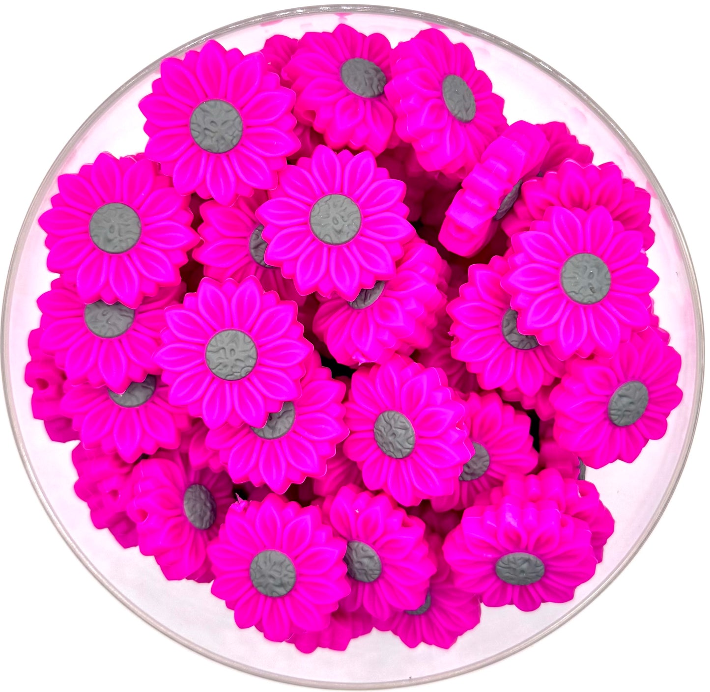 Hot pink sunflower silicone focal bead