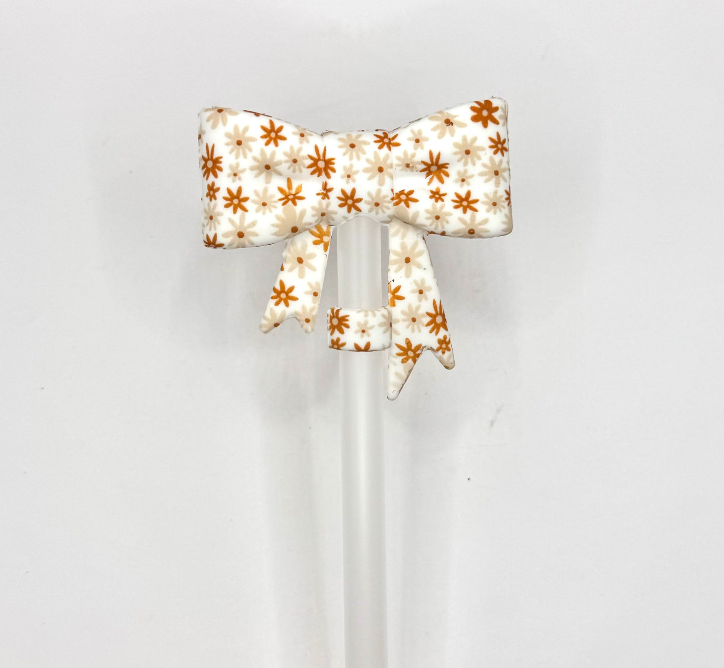 Burnt orange daisy silicone bow (HBK exclusive) straw topper