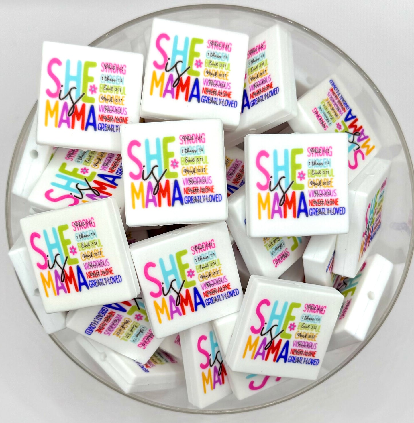 She is mama - strong, chosen, beautiful, capital, victorious, never alone, greatly loved (HBK Exclusive) silicone focal bead