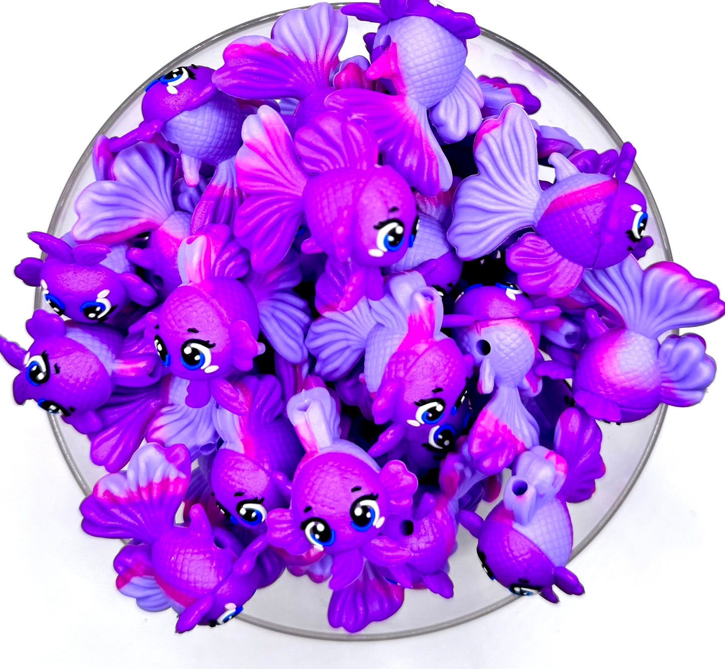 3D purple beta fish silicone focal bead 