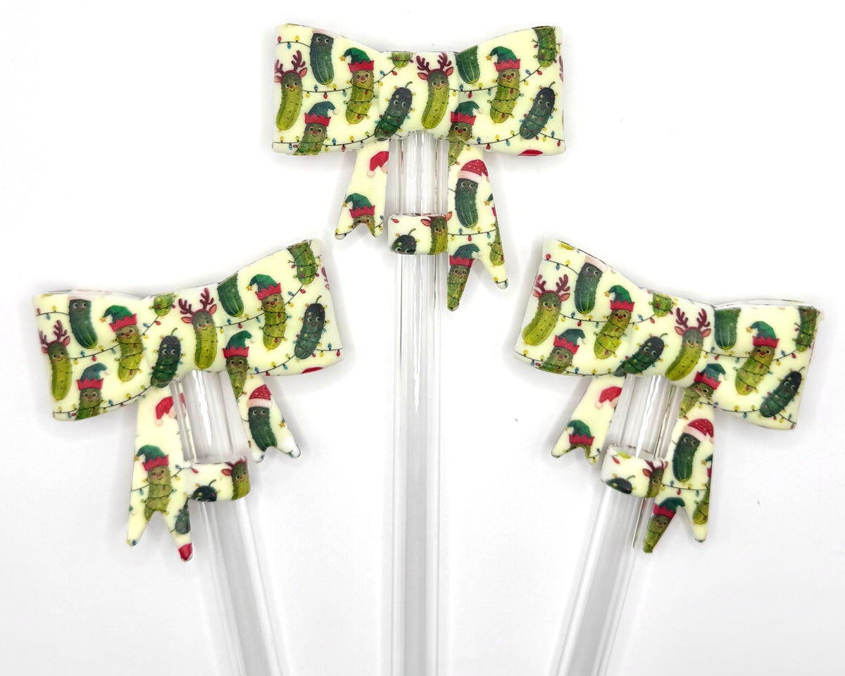 Pickles and Christmas big bow silicone straw topper