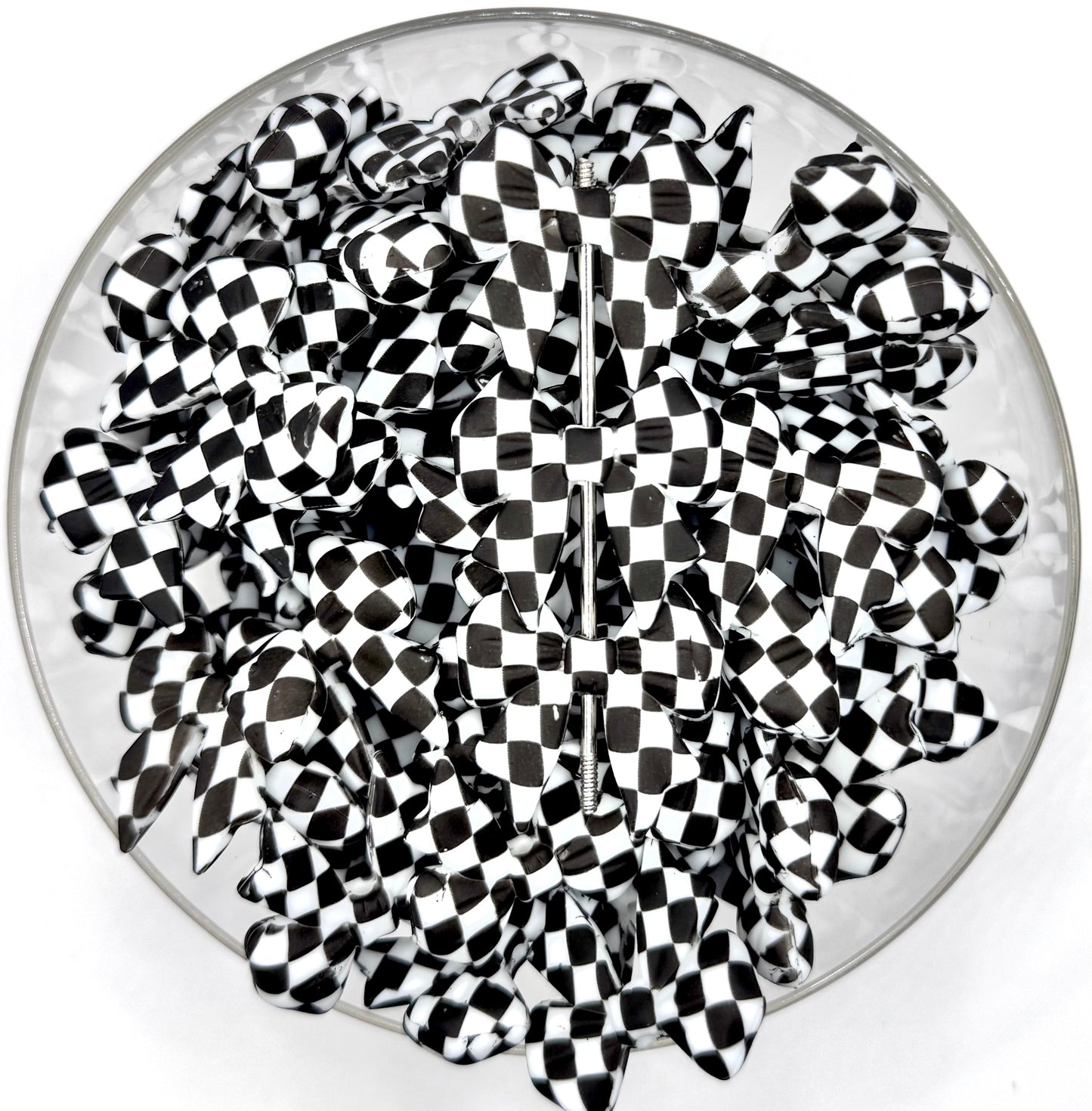 Black checkered bow (exclusive) silicone focal bead