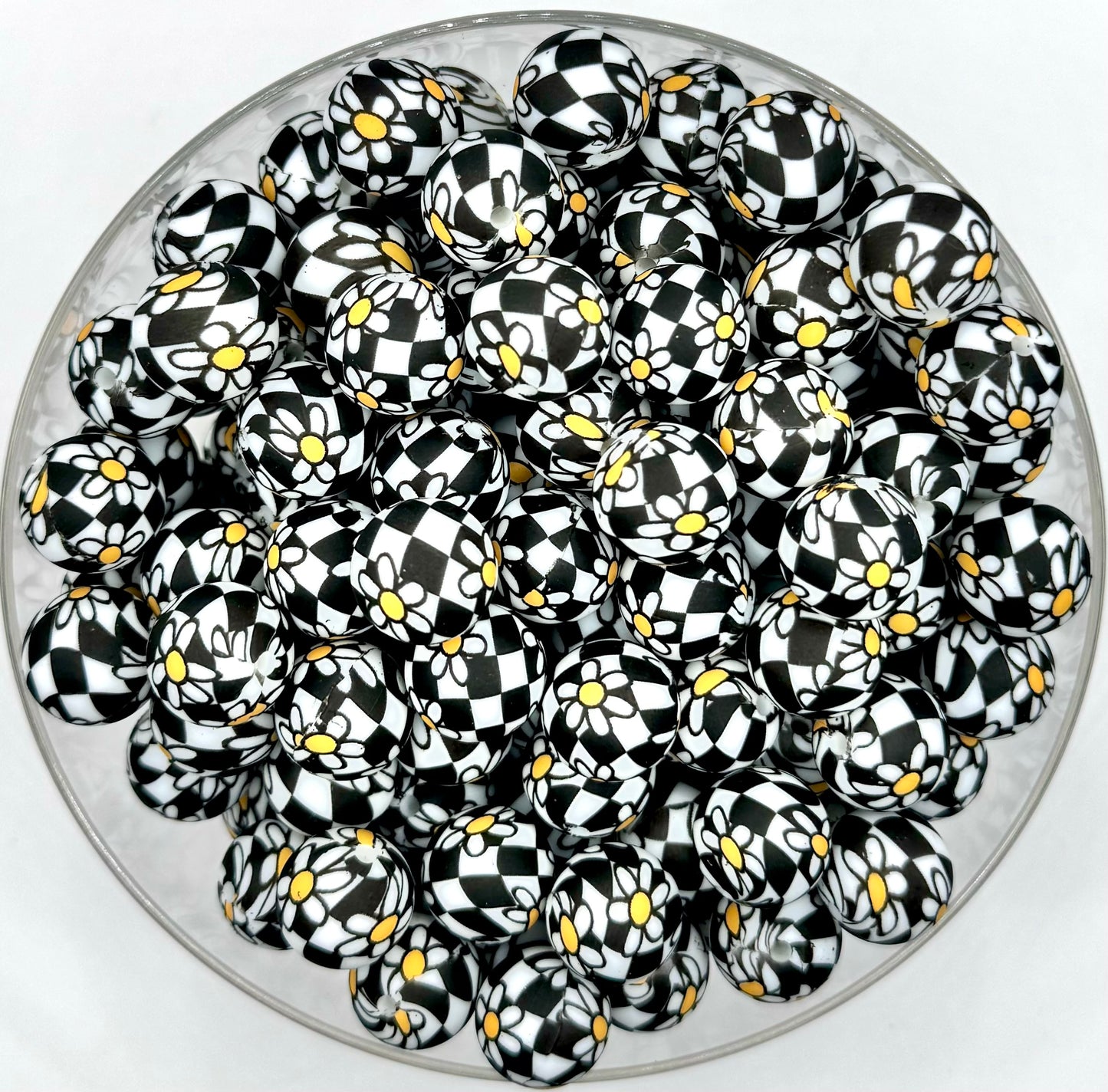 15mm daisy checkered print (HBK exclusive) silicone bead