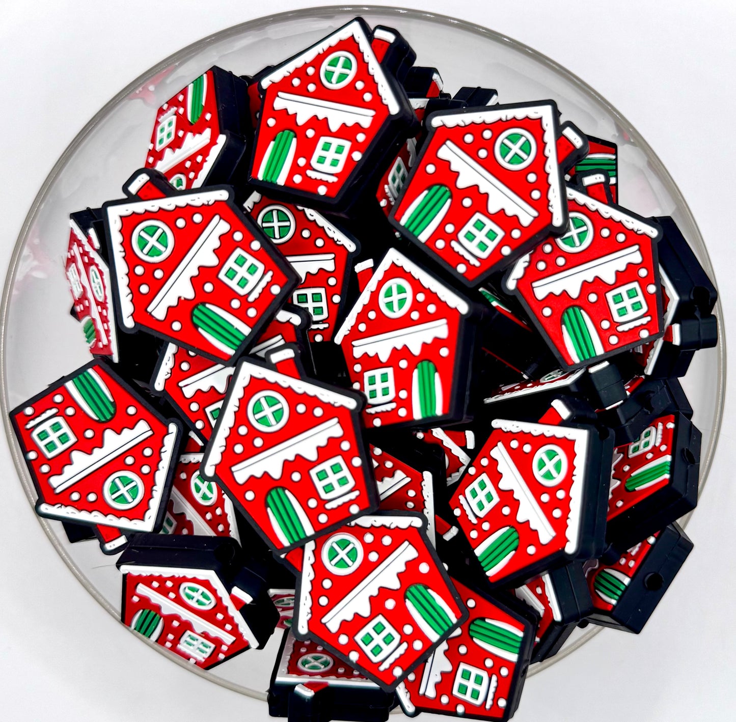 Christmas gingerbread house silicone focal bead