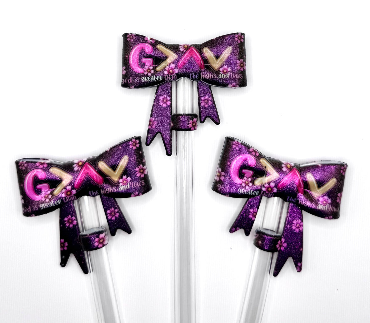 Opal God is greater than your highs & lows (HBK exclusive) big bow silicone straw topper