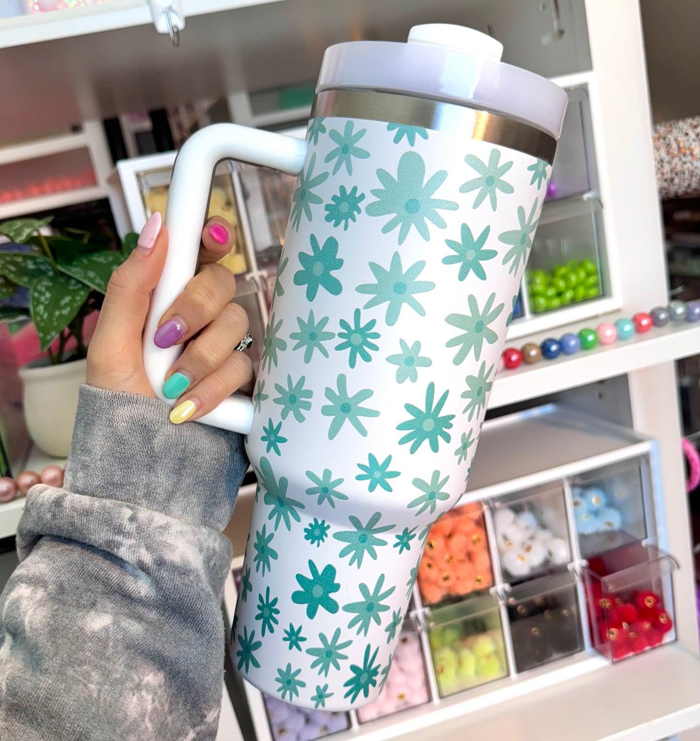 40 oz stainless steel daisy timbler cups (HBK exclusive)