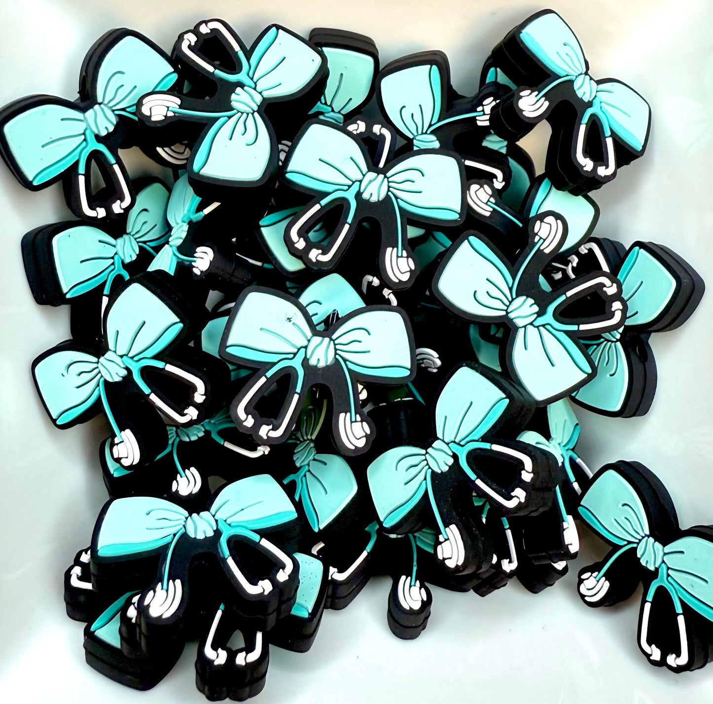 Teal stethoscope nurse bow (HBK exclusive & collab) silicone focal bead