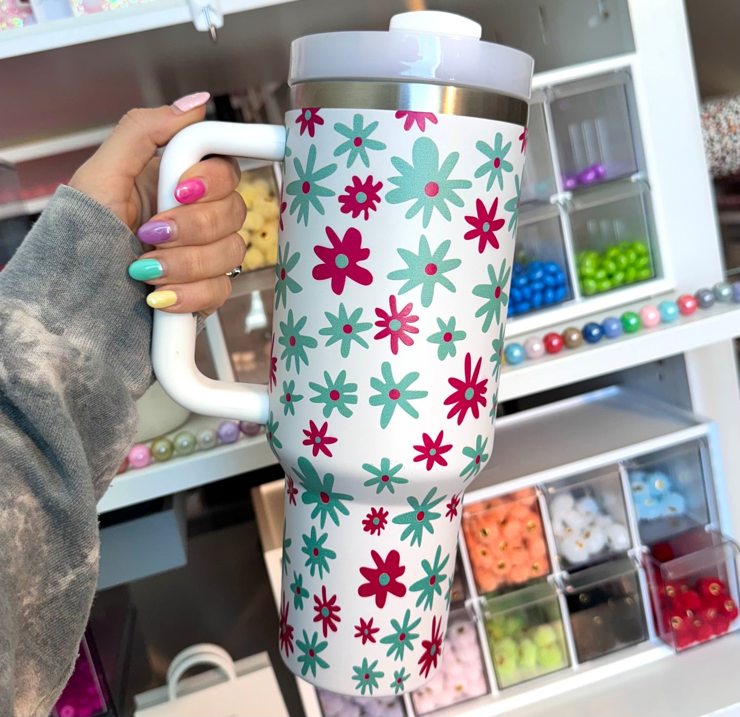 40 oz stainless steel daisy timbler cups (HBK exclusive)