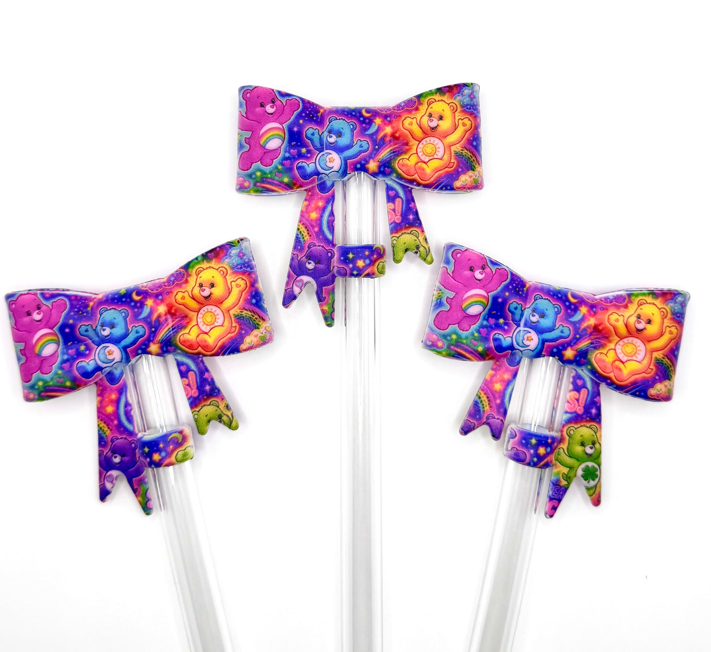 Rainbow bears big bow silicone straw topper