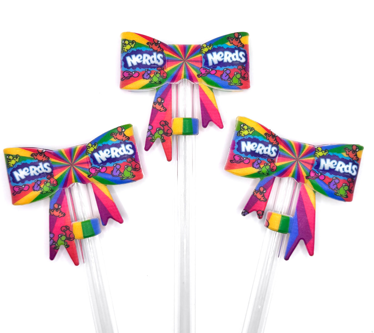 Rainbow nerds (HBK exclusive) big bow silicone straw topper