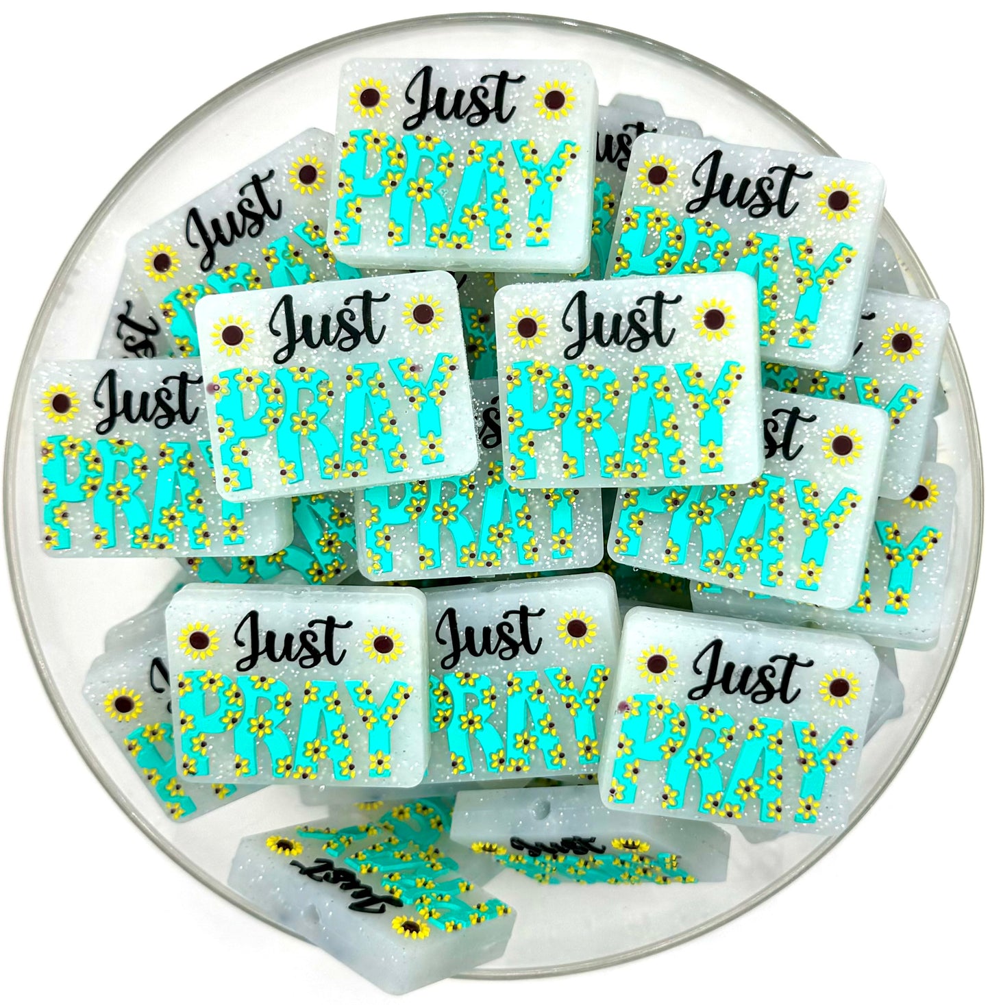 Turquoise just pray silicone focal bead