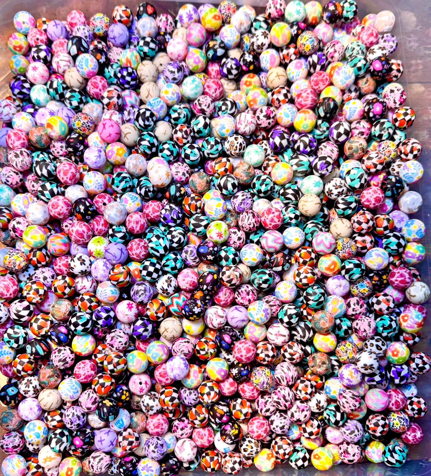 15mm printed silicone bead SCOOP (mix of 20 per scoop) all exclusive beads