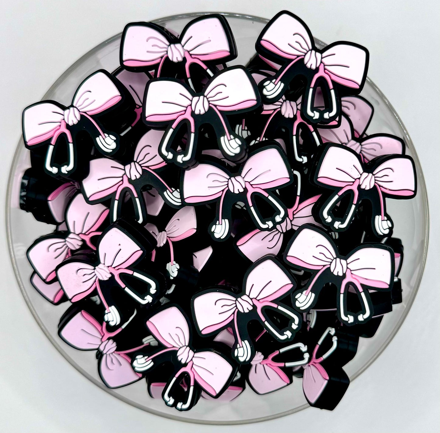 Pink stethoscope bow (HBK exclusive & collab) silicone focal bead