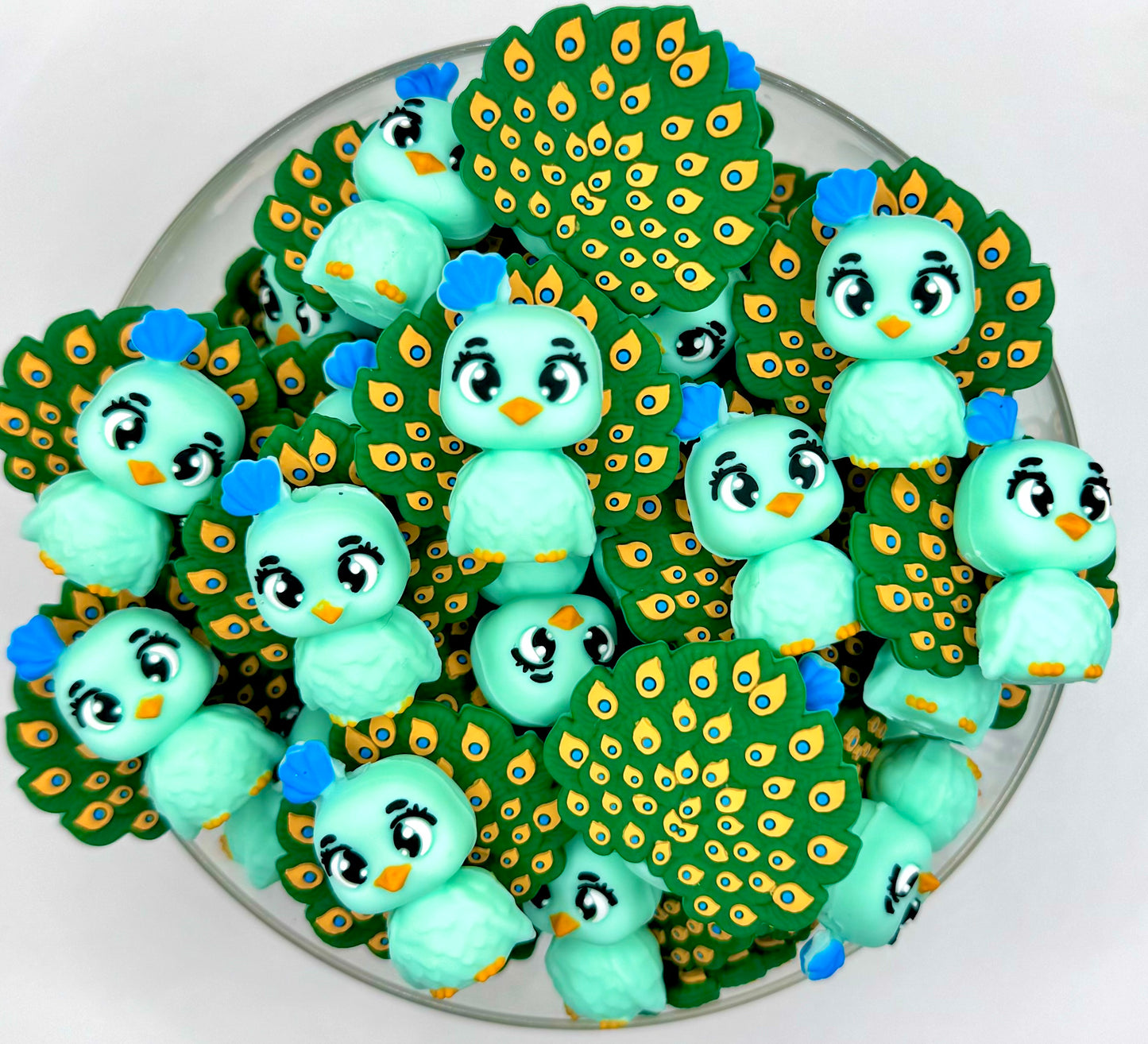 3D Penelope the peacock (HBK exclusive) silicone focal bead