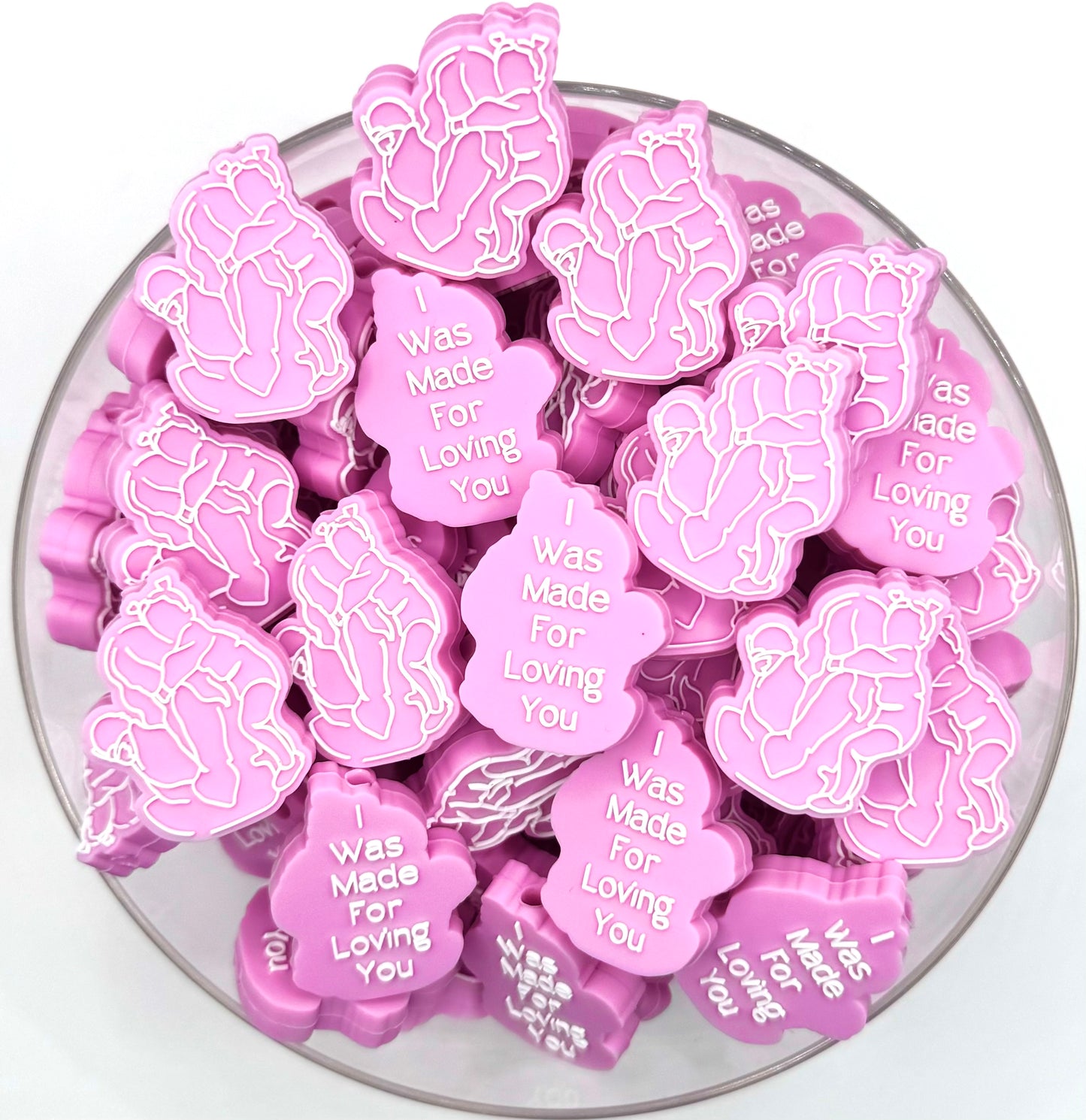 I was made for loving you (pink) (exclusive) silicone focal bead