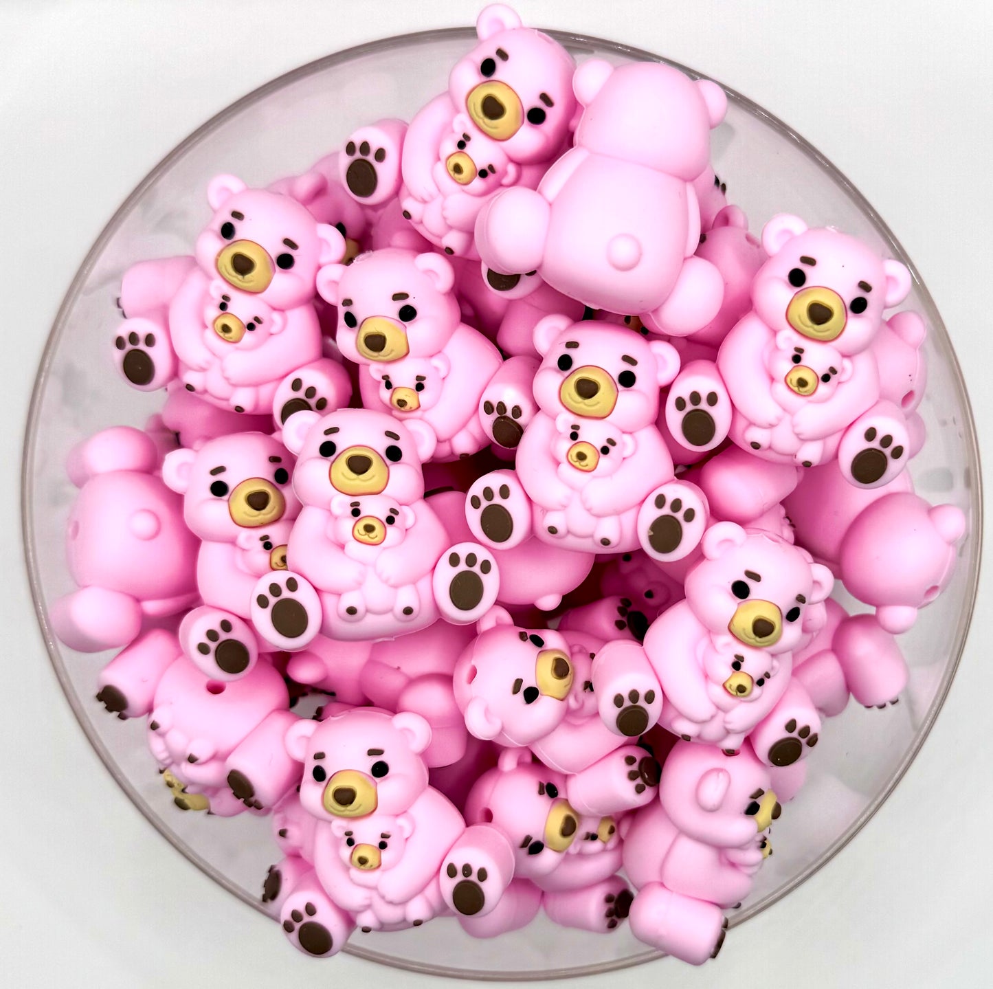 3D pink mama bead & baby bear silicone focal bead