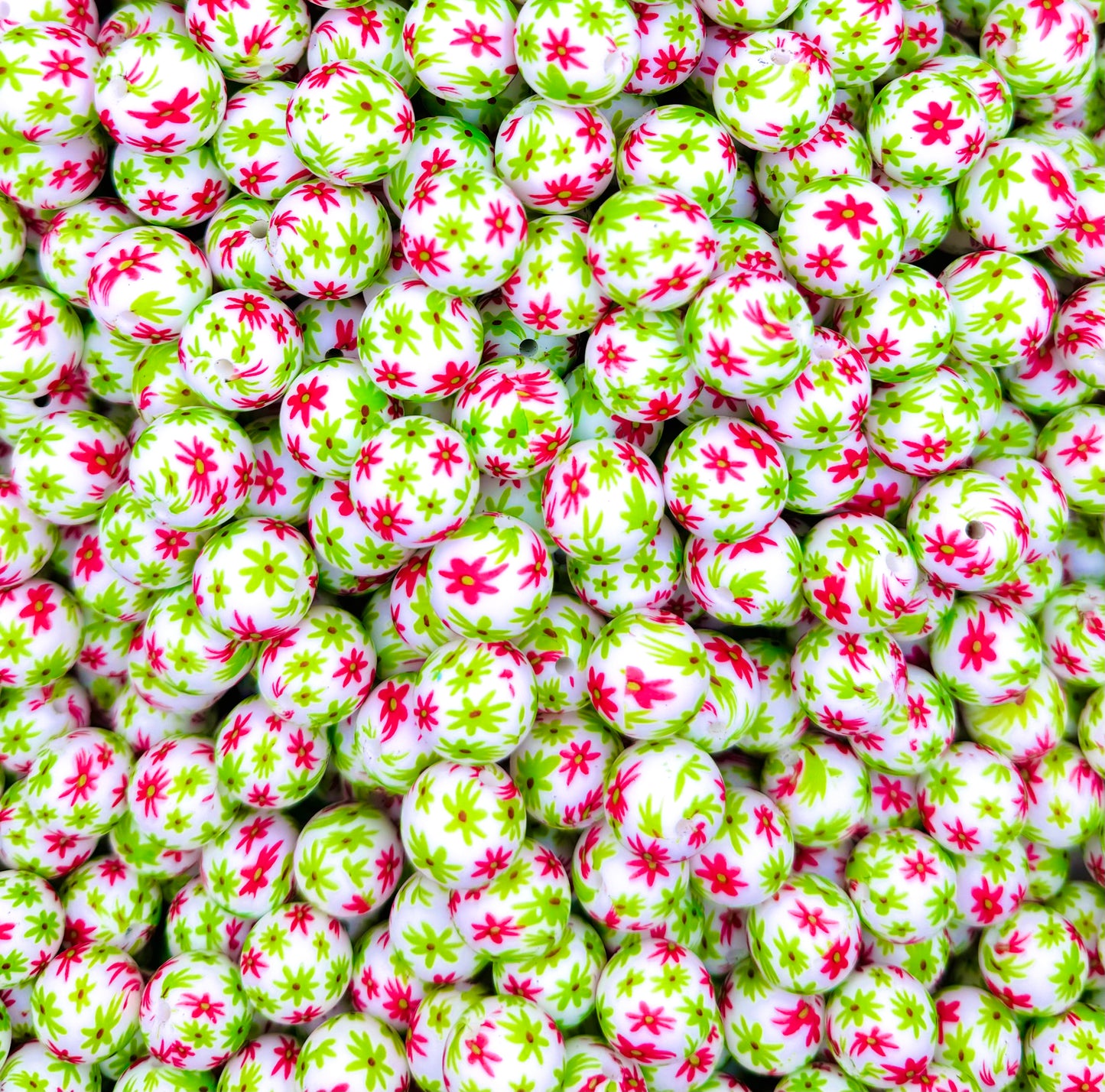 15mm Christmas daisy print (HBK exclusive) silicone bead
