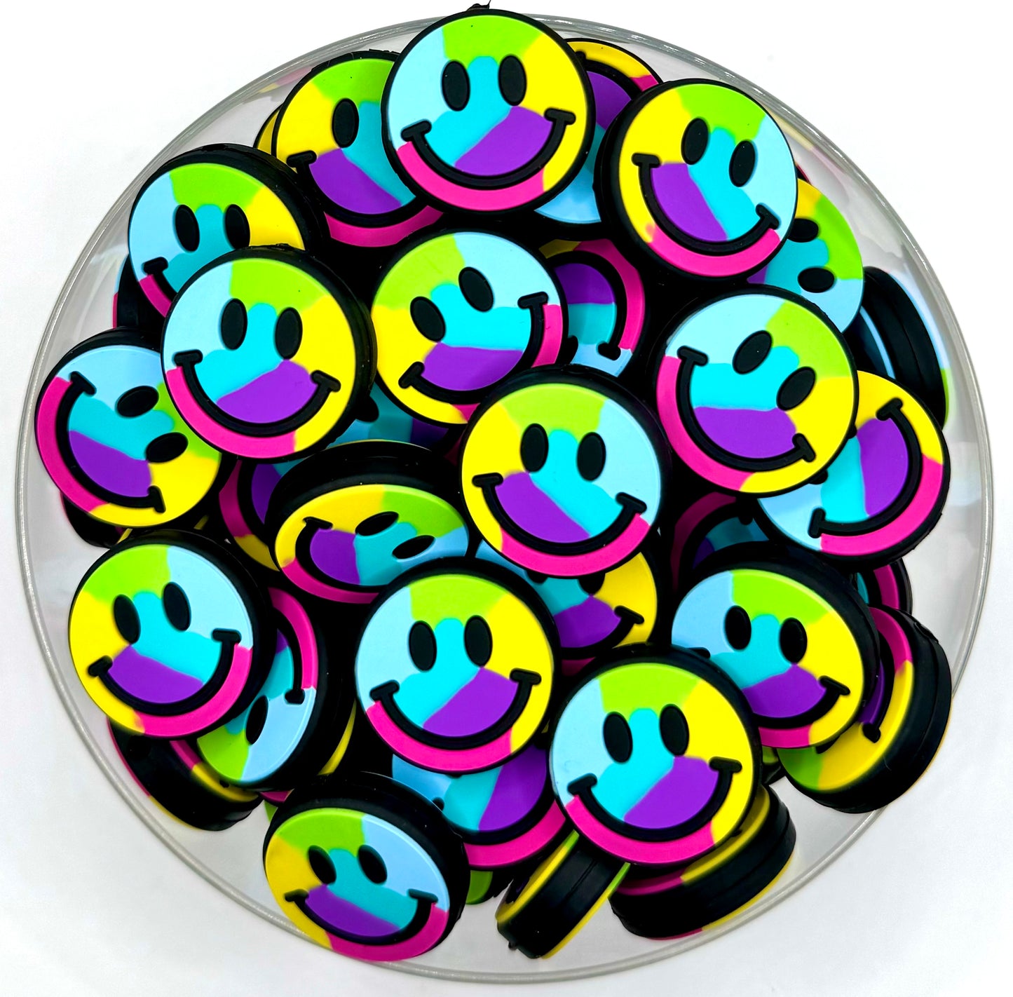 Multicolor Tie-dye smiley face (HBK exclusive) silicone focal bead