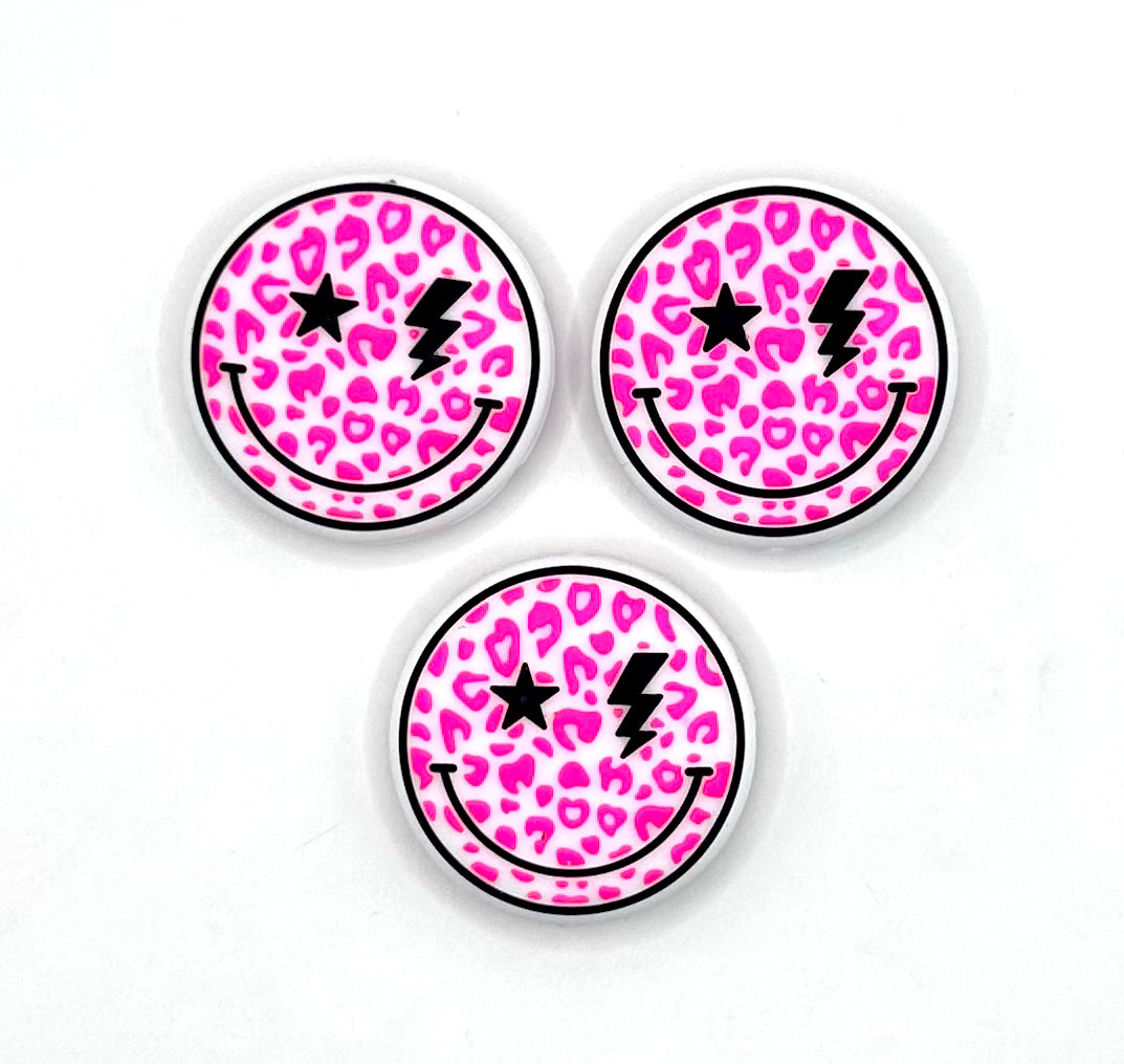 Leopard print smiley face silicone focal bead