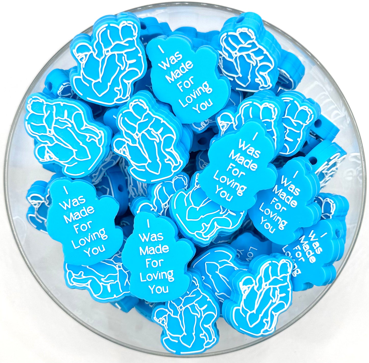 I was made for loving you (blue) (exclusive) silicone focal bead