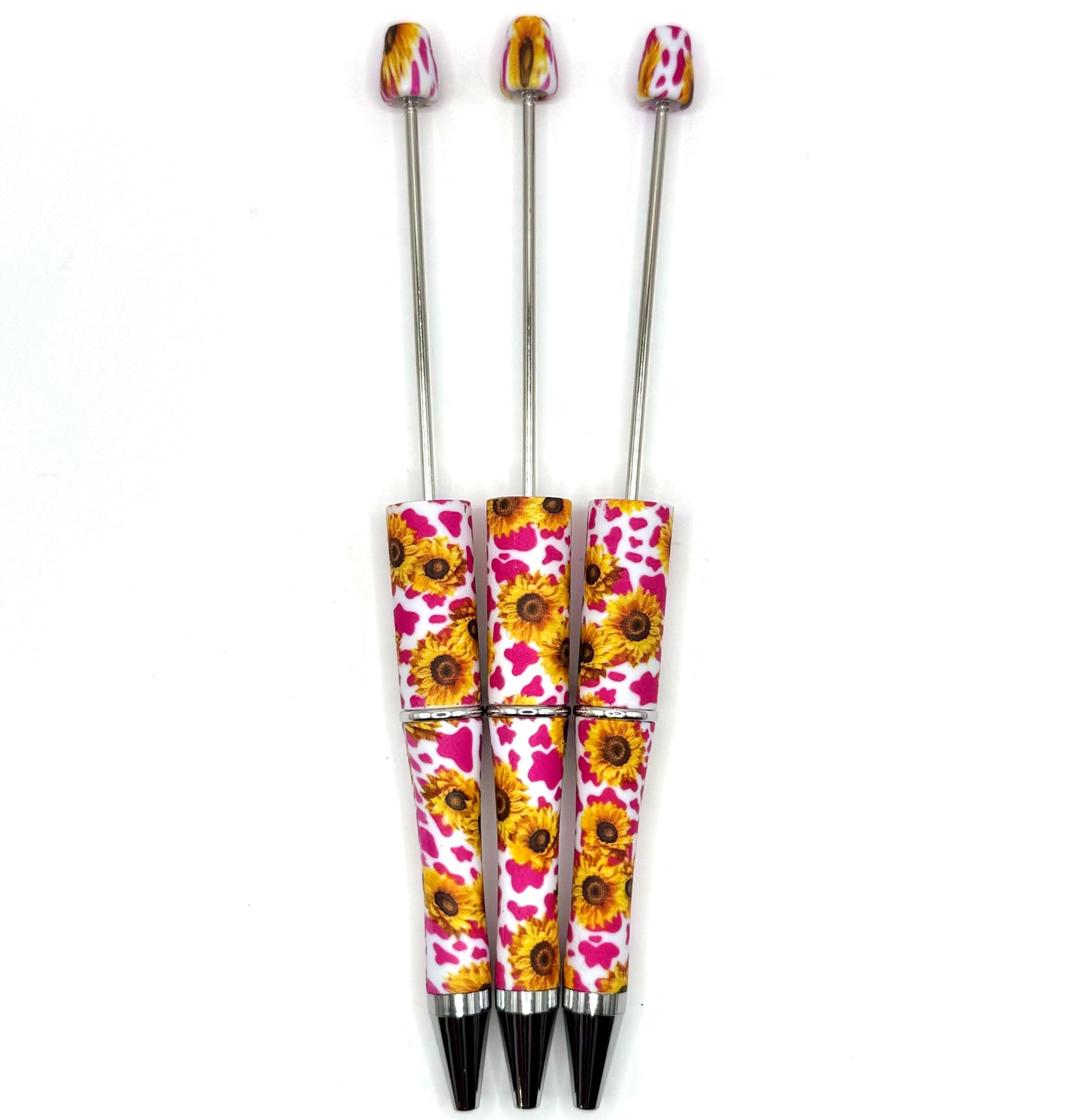 Hot pink sunflower cow print beadable pen
