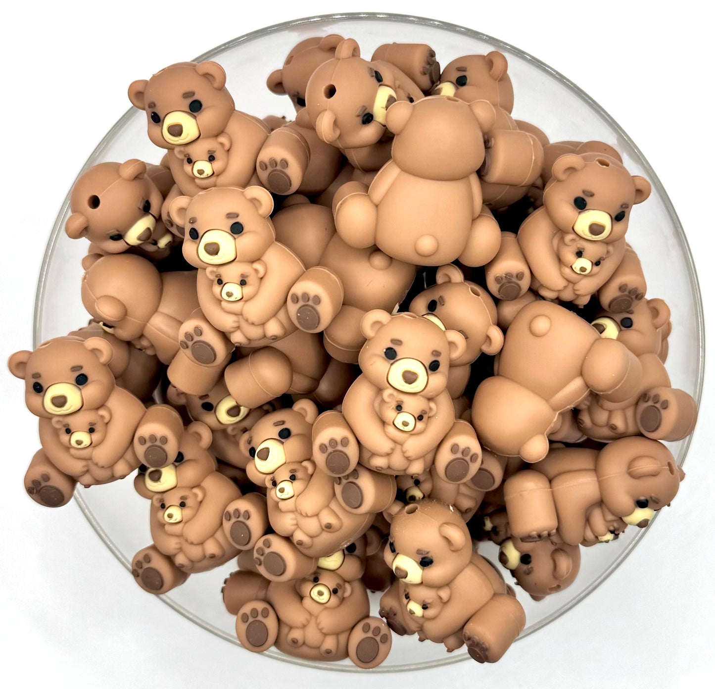 3D brown mama bear & baby bear silicone focal bead