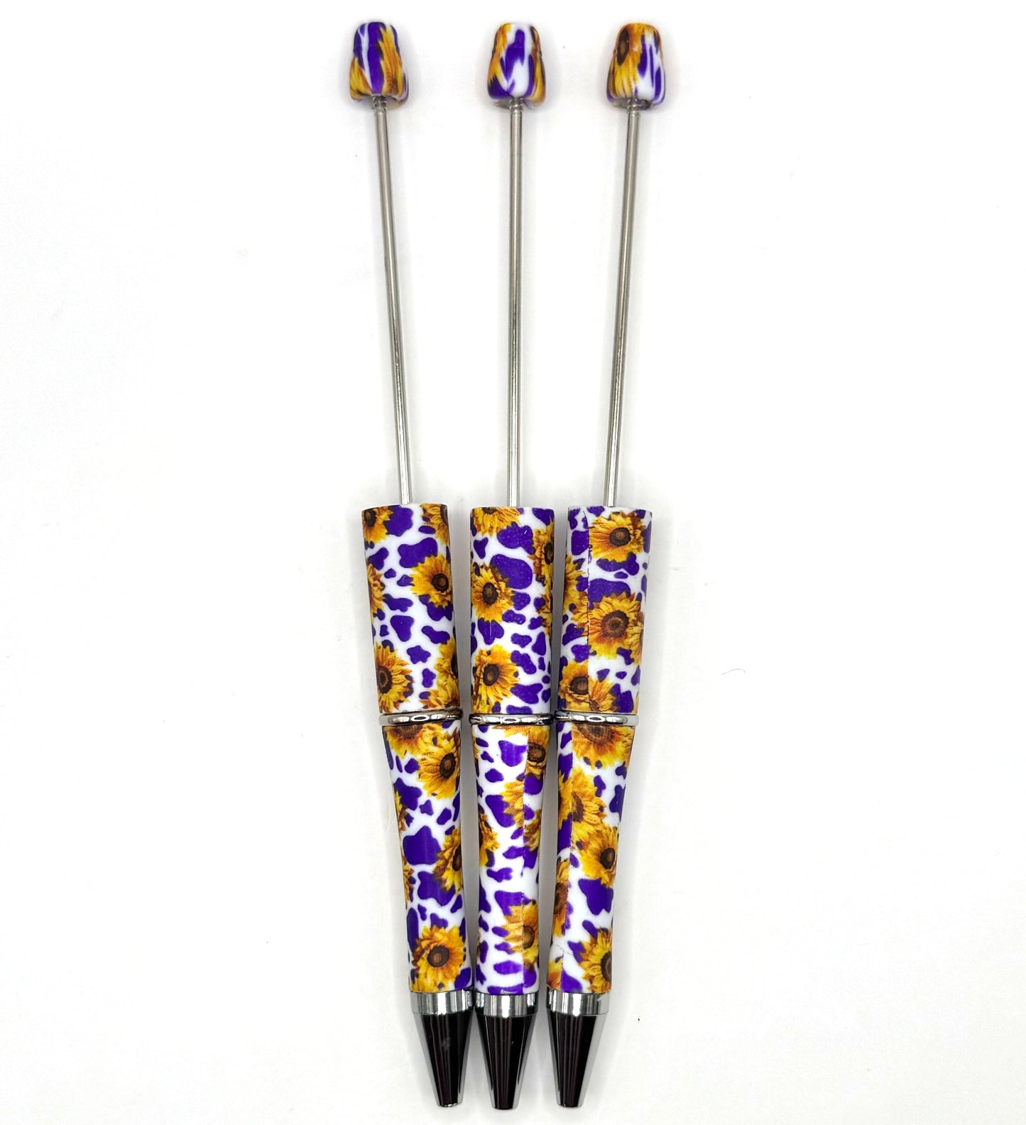 Purple sunflower cow print beadbale pen