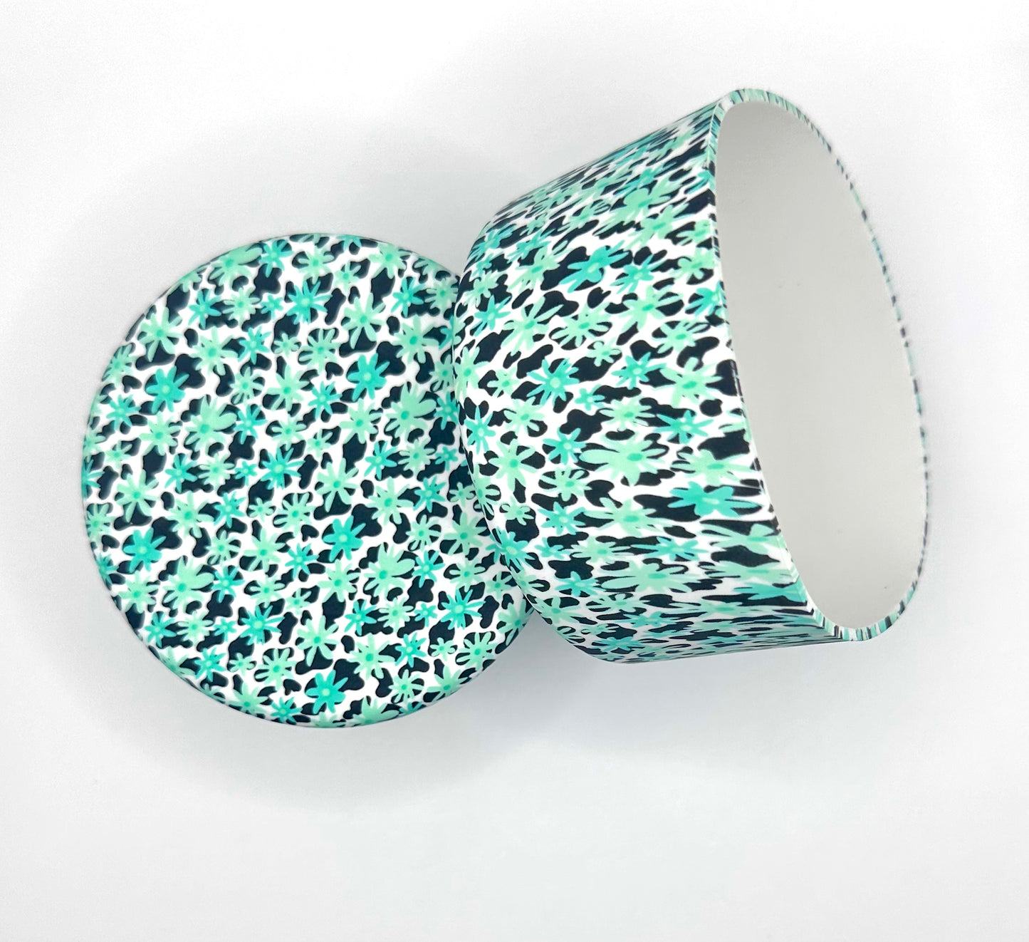 Turquoise daisy cow print silicone tumbler boot