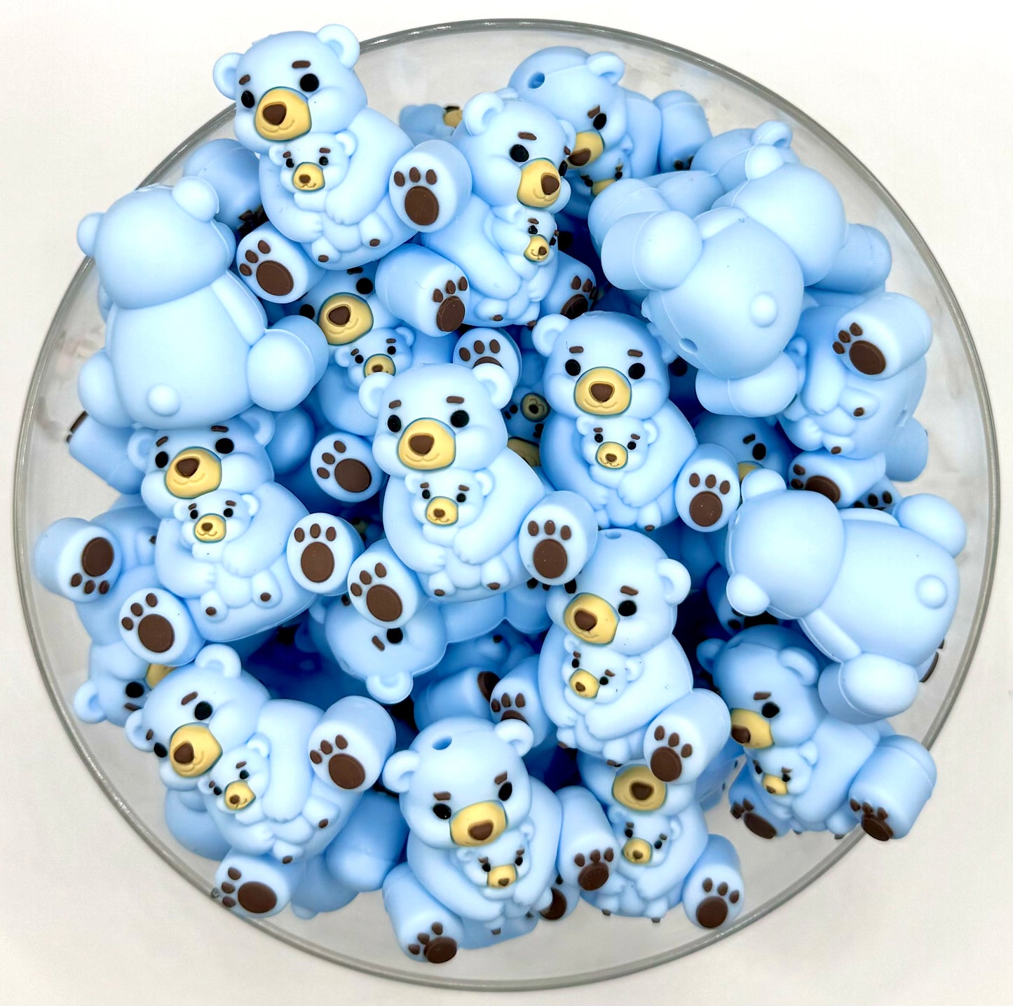 3D blue mama bear & baby bear silicone focal bead