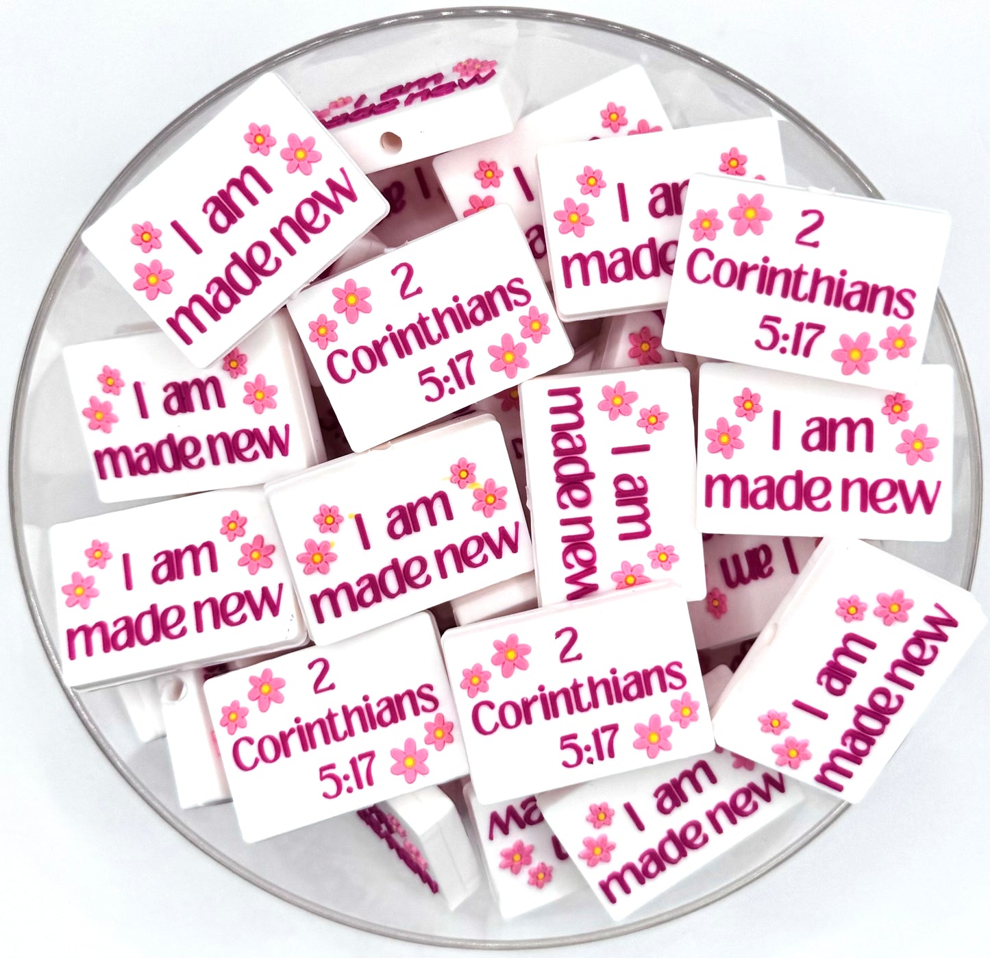 I am made new 2 Corinthians 5:17 (exclusive) silicone focal bead