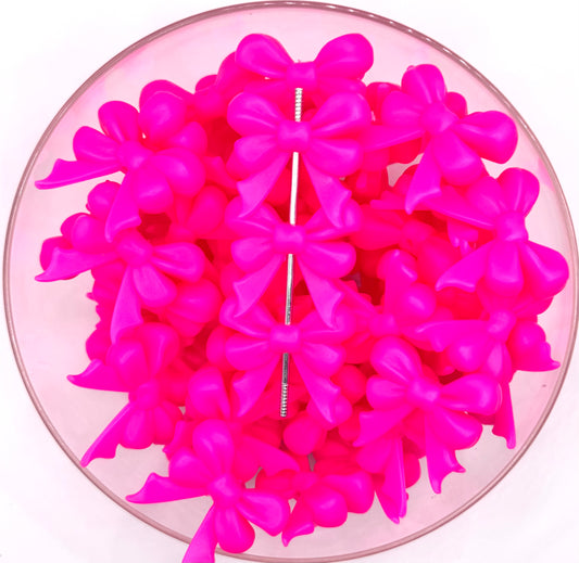 3D hot pink ribbon bow long tail (HBK exclusive & collab) silicone focal bead