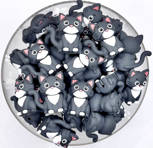 3D Black cat silicone focal bead