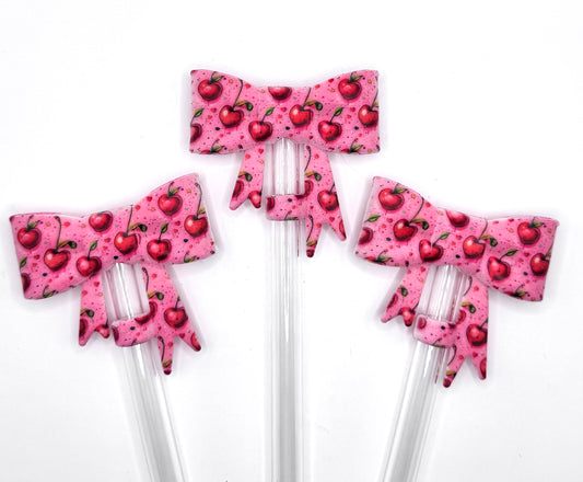 Pink cherry silicone straw topper