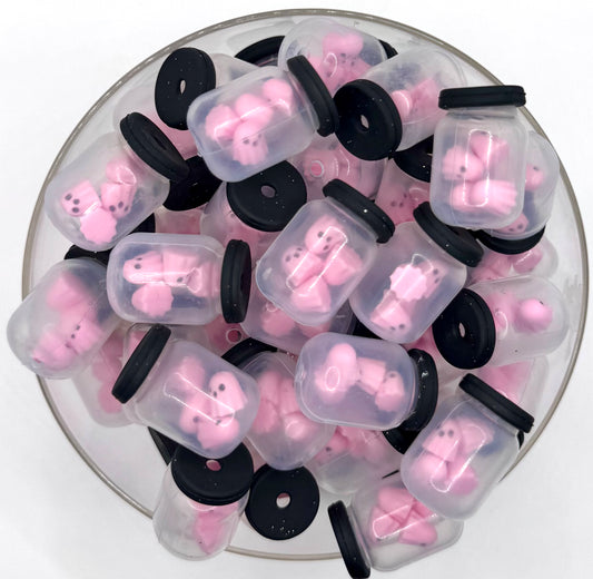 3D pink ghost Halloween jar silicone focal bead