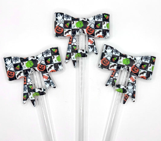 Checkered Halloween silicone straw topper