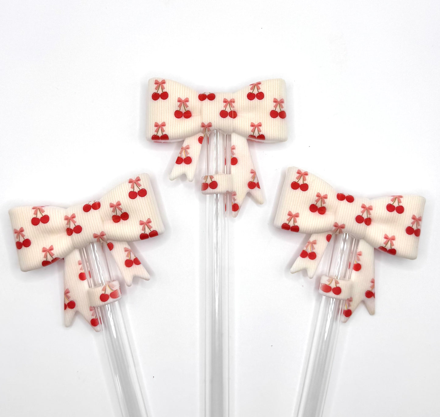 Striped cherry bow (HBK exclusive) silicone straw topper
