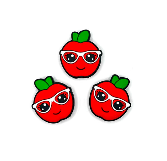 Red apple with glasses silicone focal bead