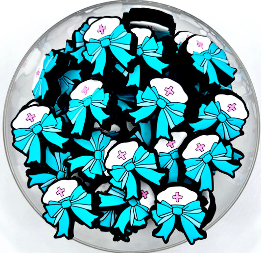 Turquoise nurse bow silicone focal bead