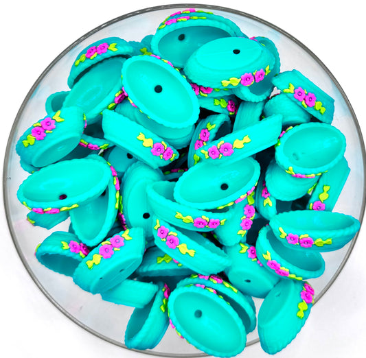 3D turquoise basket made for the hen (HBK exclusive) silicone focal bead