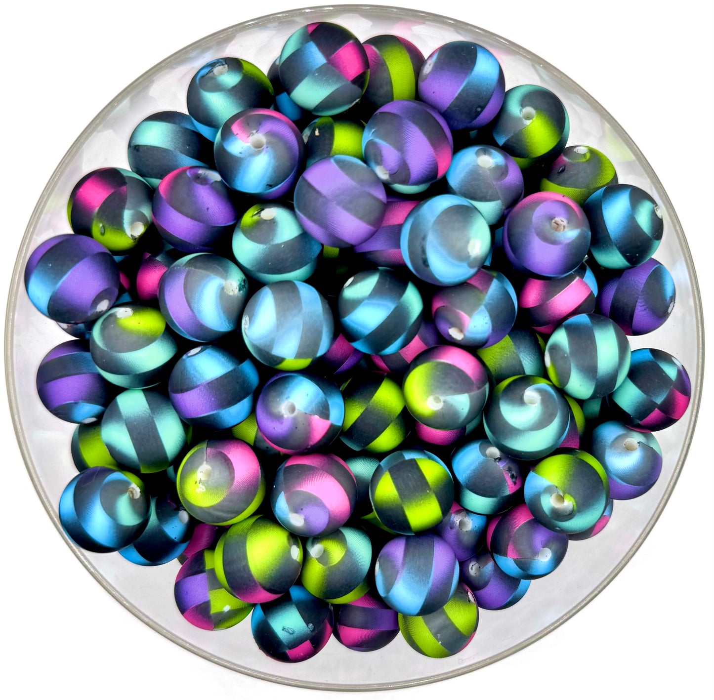 15mm Neon checkered silicone round bead
