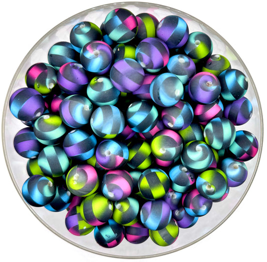 15mm Neon checkered silicone round bead