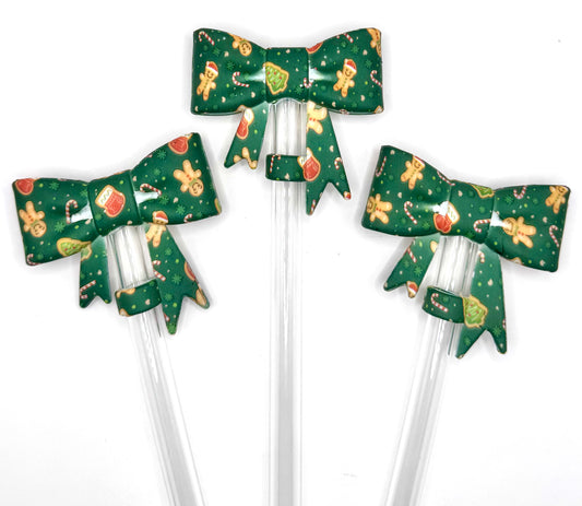 Cozy Christmas bow silicone straw topper