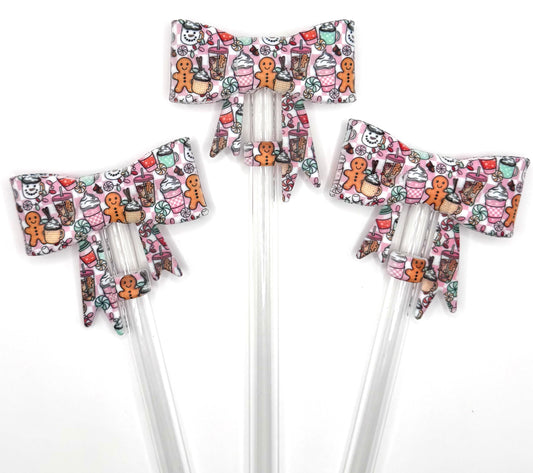 Girly christmas gingerbread silicone straw topper