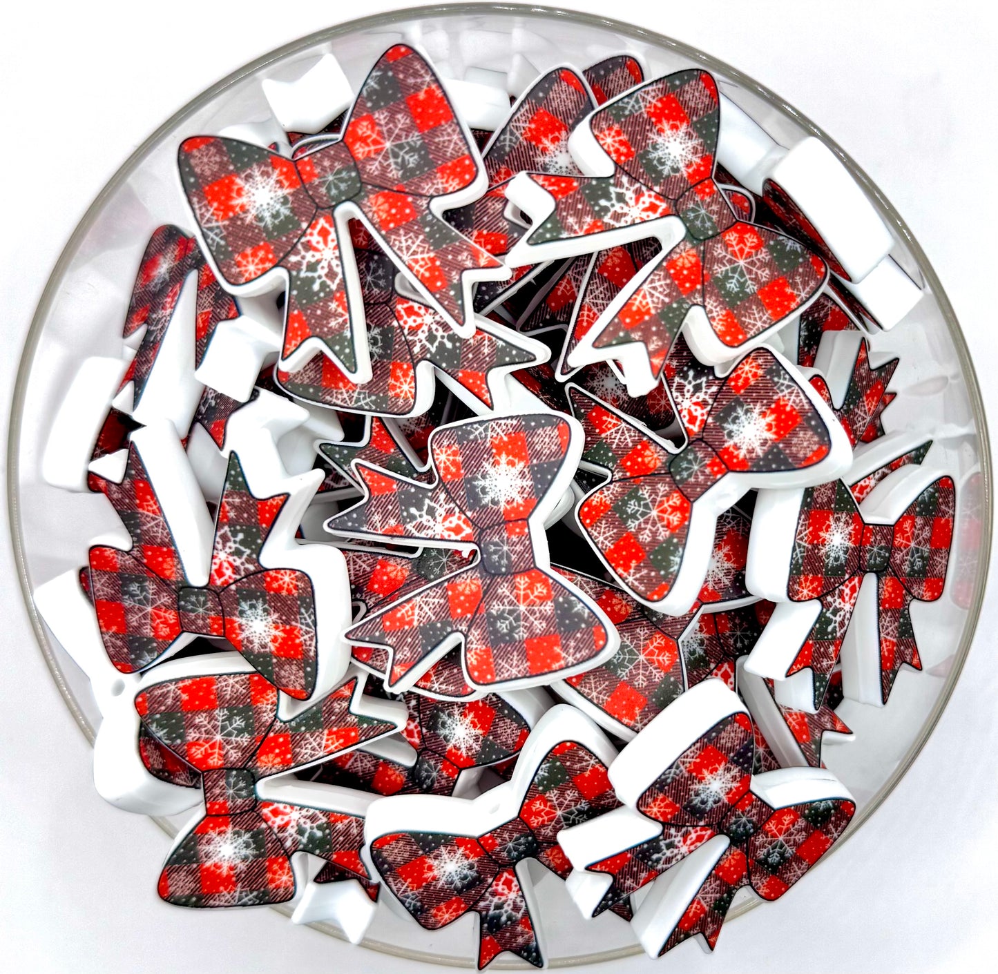 Christmas buffalo plaid silicone bow focal bead